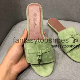 Loro Piano LP Luxe Charms Slides Embellished Suede Slippers Sandals Shoes Genuine Open Toe Casual Flats for Women Luxury Designe 9KNY