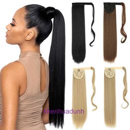 Wigs women human hair Womens long Velcro ponytailed slim straight wig ponytail piece