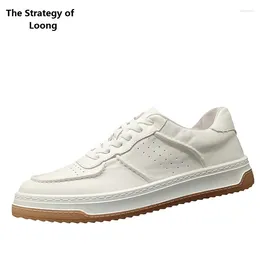 Casual Shoes Spring Autumn Leisure Thick Sole Cross-tied Sewing Breathable Genuine Leather Men Board Male Sneakers 2301