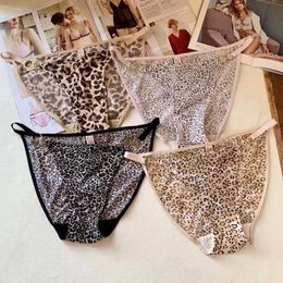 Briefs Panties Thin Belt Leopard Panties Seamless Triangle Briefs Sexy Ultra-Thin Milk Silk Women Underwear Hollow Out Lingerie Thong Y240425