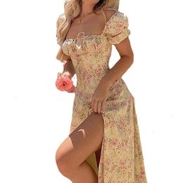 Womens Spring Dress Fashionable Fresh Floral Backless Split