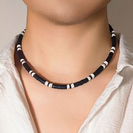 Necklaces IngeSight.Z Minimalist Black White Color Soft Clay Beads Choker Necklaces for Women Men Statement Collar Necklaces Jewelry Gifts