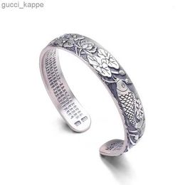 Chain Fashion Silver Color Lotus Buddhist Scripture Opening Bangles Bracelet for Women Vintage Simple Handmade Bracelets Jewelry