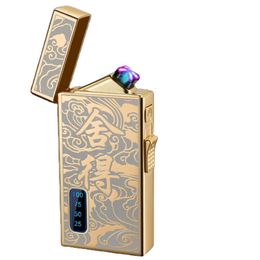 Customizable Multi-functional Electronic Cigarette Lighter Blue Flame Direct Blast Windproof Gold Lighter