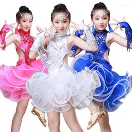 Stage Wear Design Girls Latin Dance Dresses Professional Sequin Tassel Dress Ballroom Clothes Salsa Dancewear Dancing Costumes