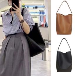 The/row bucket bag lychee patterned leather shoulder bag large capacity high-end womens bag tote bag genuine leather womens bag LNMS