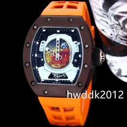 52-05 Astronaut Brown Ceramic Mens Watch Automatic Sapphire Crystal Tonneau Luxury Wristwatch Swiss Sports Style Rubber Strap 9 Colours
