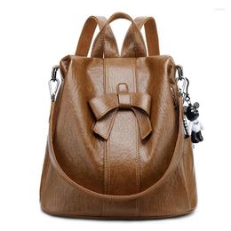 School Bags Trend Anti-theft Women's Shoulder Korean Fashion PU Leather Multifunctional Cute Bow Backpack Travel Bag