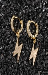 Mens Gold Lightning Earrings Womens Silver Dangle Hoop Earring Fashion Hip Hop Jewelry6181218