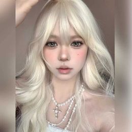 gold wig womens natural full head cover European and American style White cos Barbie Lolita long curly hair wool curls