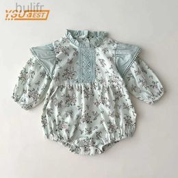 Rompers New Newborn Kids Baby Girls Long Sleeve Sweet Printing Princess Rompers Spring Autumn Infant Kids Baby Girls Rompers Clothes d240425