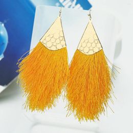 Dangle Earrings 1pair Orange Fan-shaped Tassel For Women Mermaid Fish Scale Gold Plated Summer Beach Jewelry