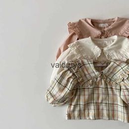 Barnskjorta 2024 Spring Toddler Baby Girls Shirt Clothing Casual Big Collar Sweet Lapel Long Sleeve Tops Blus For Baby H240429