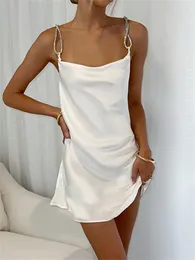 Casual Dresses Dghisre Women Strappy Low Cut Satin Mini Dress Y2k Aesthetic Sleeveless Backless Bodycon Summer Party Cocktail Clubwear