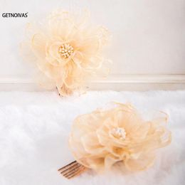 Hair Clips Retro Bridal Silk Flower Comb Chinese Hanfu Accessories For Woman Hairpin Wedding Jewellery Marriage Bijoux
