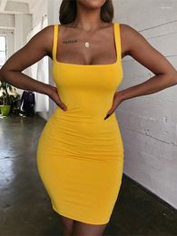 Casual Dresses Black Backless Party Sexy Yellow Clubwear 2024