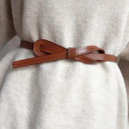 Belts 110cm Female Knotted Belt Waist For Women Leather Thin Strap Draw Back Band Sweater Coat Dress Decoration