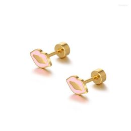 Stud Earrings Fashion Sweet Lips Screw Stainless Steel For Women Small Piercing Jewelry Gift179z