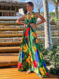 Casual Dresses 2024 Womens Print Holiday Beachwear Colourful High Waist Outfit V-neck Strappy Beach Cover Up Women Clothing