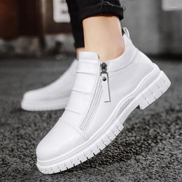 Casual Shoes 2024 Spring Men Sneakers Fashion British Style Round Toe Mid-top Work Convenient Zip Walking