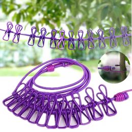 Organization Portable Clothing Clothesline with 12 Clips Retractable Laundry Dryer Clothes Rope Drying Rack Cloth Hanging Line For Outdoor