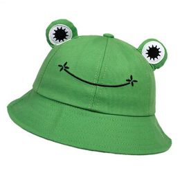 Wide Brim Hats Bucket Hats Cute frog bucket hat womens bucket hat summer outdoor sun fishing hat cotton wild Panama hat 240424