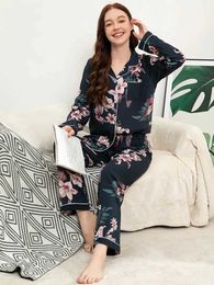 ملابس النوم النسائية بالإضافة إلى حجم S-3XL Womens Pajama مجموعات مع Slves الطويلة والسراويل المطبوعة SLPWEAR بدلة pjamas للنساء Y240426