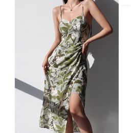 Casual Dresses Lace-up Dress Sexy Side Split Slim Looking Flowers And Birds