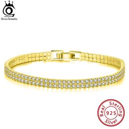 ORSA JEWELS Luxury 14K Gold 4mm Tennis Bracelet for Women 925 Silver 2 Rows AAAA Clear Zircon Party Jewellery Gifts SB118 240423