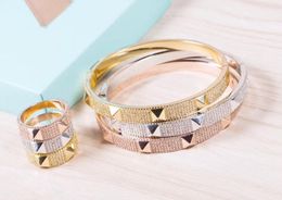 Europe America Classic Brand Jewellery Sets Lady Brass Full Diamond Four Rivet H Letter 18K Gold Engagement Bracelets Ring 3 Color2788183