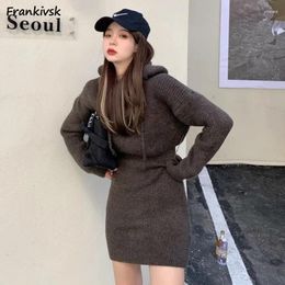 Casual Dresses Knitted Women Autumn Fashion Hooded Sexy European Style Spicy Girls Daily Prevalent Retro Corset Chic Package Hips Ins