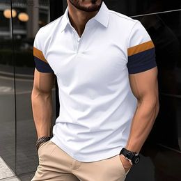 Men's T-Shirts Mens polo shirt Colour matching short sleeved mens business casual summer top daily street tennis Q240426