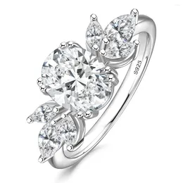 Cluster Rings JQUEEN 925 Sterling Silver White Gold Plated 7x9mm Oval Marquise Cubic Zirconia Engagement Ring For Women Wedding