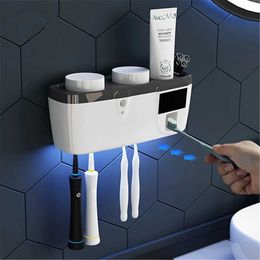 Toothbrush Holders Solar UV toothbrush holder with dental pad dispenser household punching machine no toothbrush storage box bathroom accessory set 240426