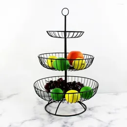 Kitchen Storage 3 Tier Iron Tray Elegance Round Fruit Basket Plate Retro Metal Wire Holder For Kichen