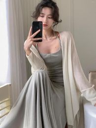 Work Dresses Elegant Wedding Party Dress Set For Women Sexy Bodycon Mermaid Robe Casual Knitting Cardigan Outfits Spring Autumn Clothes