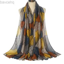 Scialcini 2023 Spring Fashion Ginkgo Biloba Flroal Viscose Scarf Lady Stampa VOile Shawls and Wraps Pashmina Foulards Muslim Hijab 180*80cm D240426