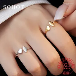 Cluster Rings Real 925 Sterling Silver Asymmetrical Heart Geometric For Women Minimalist Cute Fine Jewelry Trendy Adjustable Accessories