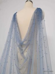 Wedding Hair Jewelry Light Gray Blue Pearls Wedding Cape Romantic 3 Meters Long Shoulder Veil with Pins Bridal Bolero Wedding Accessories