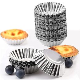 Moulds 10 Pcs Reusable Stainless Steel Egg Tart Mould Baking Accessories Cookie Pudding Mould Mooncake Mould Pastry Tools Cake Moulds