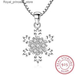 Pendant Necklaces 925 sterling silver necklace suitable for women zirconia snowflake necklace and pendant 45CM chain kolye colors S-N186 Q240426