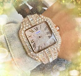 Shiny starry big size Lovers watches men quartz battery core clock diamonds ring good nice looking square tank dial automatic date wristwatch montre de luxe gifts