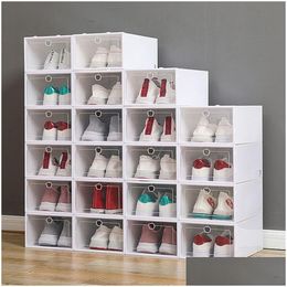 Storage Boxes Bins Transparent Shoe Box Shoes Rack Organisers Thickened Foldable Dustproof Stackable Combined Cabinet Sale 13X9X5.5Inc Ot5Sx