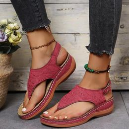 Casual Shoes 2024 Summer Women Strap Sandals Women's Flats Open Toe Solid Rome Wedges Thong Sexy Ladies