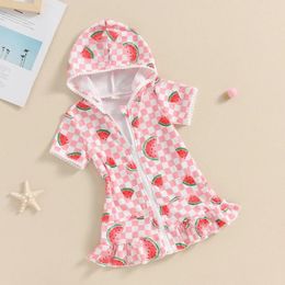 Girl Dresses Kids Baby Terry Hooded Cover Ups Swim Beach Towel Flamingo Print Zip Up Swimsuit Coverups Cute Bathrobe