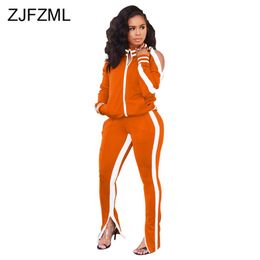 Autumn Winter Two Piece Set Tracksuit For Women Long Sleeve Striped Coat And Skinny Pants Sweat Suits Casual Sportswear Outfits T2338O