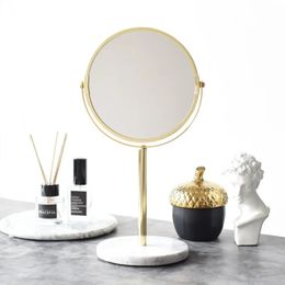 Luxury Marble Base Rose Gold Mirror Makeup Vanity Mirror Home Decor Cosmetic Ladies Office Dormitory Desktop Round Mirror