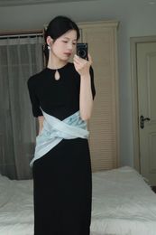 Ethnic Clothing Chinese Style Vintage Print Splicing Improved Cheongsam Dress Temperament Long Female Sexy Qipao