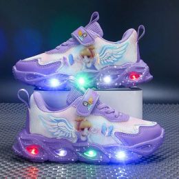 Boots 2023 Girls New Lovely Pink Cartoon Sneaker Children Lightweight Spring Mesh LED Luminous Sports Shoes Winter Warm Light UP Shoes