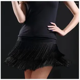 Stage Wear Women Latin Dance Skirt Adult Double Tassel Design Performance Fringe Female Tango Ballroom Chacha Dress